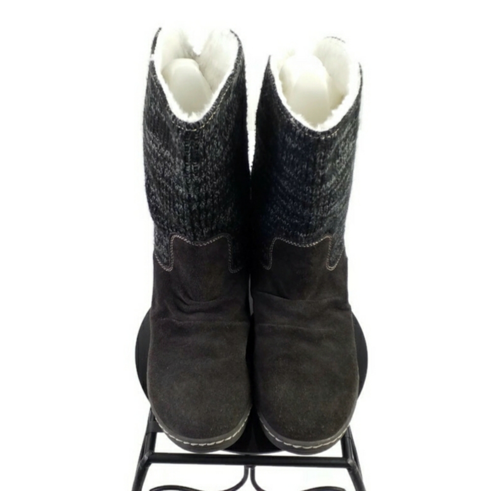 Roxy Brown Suede Knit Top Pull-On Faux Fur Lined Slouchy Boots Womens Size 11